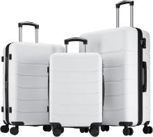 BUBUBARA 3-PIECE LUGGAGE SET, 20/24/28 INCH, HARDSIDE, SPINNER WHEELS, TSA LOCK WHITE