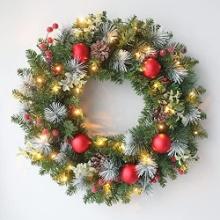 GORGEOUS, PRE-LIT ARTIFICIAL WREATH WITH REALISTIC PINE BRANCHES, PINE CONES & BERRY CLUSTERS, 20"
