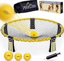 BEACH BALL GAME SET - 3 BALLS, NET & BAG - FOR BEACH, YARD, LAWN, BACKYARD, & PARK