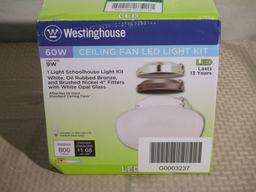 Westinghouse 1-Light LED Schoolhouse Ceiling Fan Light Kit, White/Bn/Orb, $24.84 Est. Retail Value