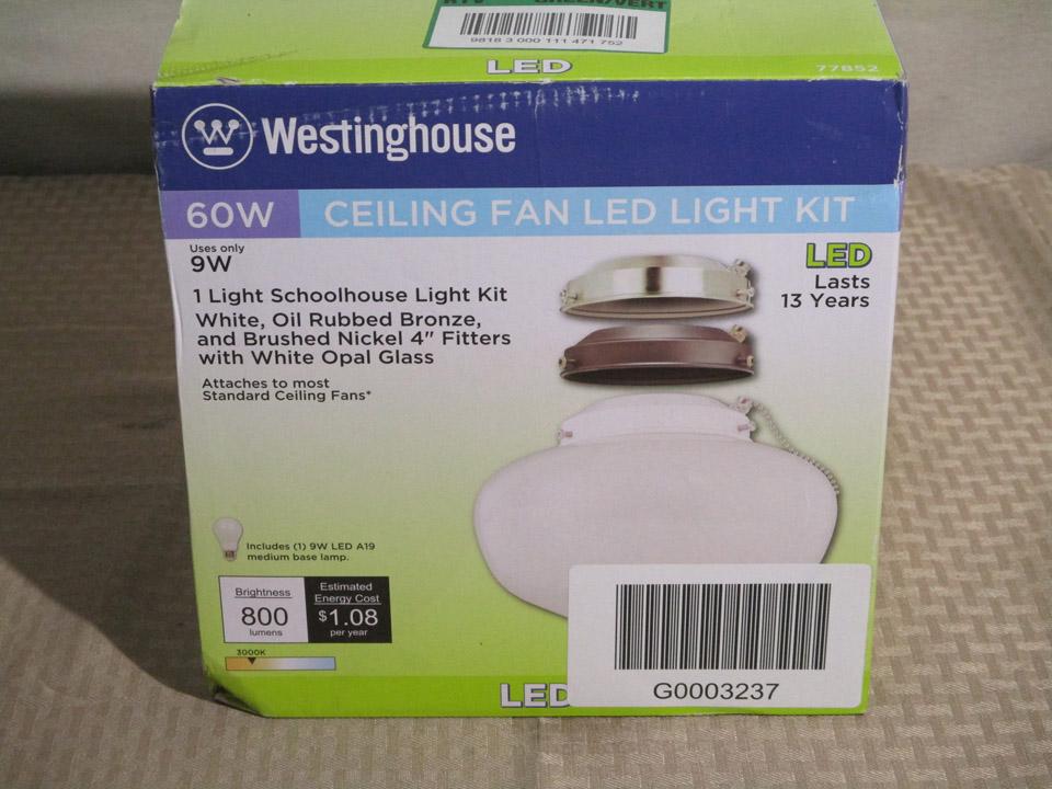 Westinghouse 1-Light LED Schoolhouse Ceiling Fan Light Kit, White/Bn/Orb, $24.84 Est. Retail Value
