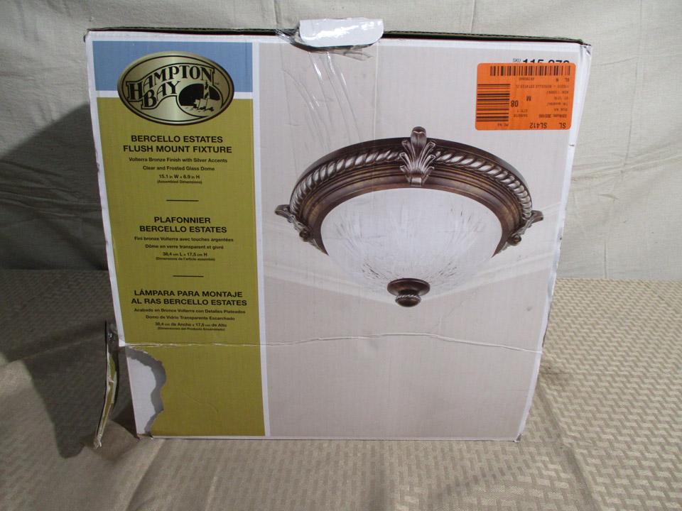 Hampton Bay Bercello Estates 15 in. 2-Light Volterra Bronze Flushmount, $71.27 Est. Retail Value
