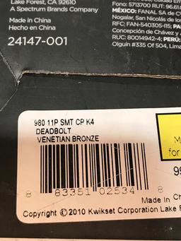 Kwikset 980 Single Cylinder Deadbolt featuring SmartKey in Venetian Bronze. $24 MSRP