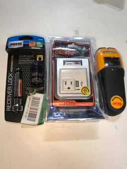 Professional Sleeved Receiver Lock; 120 Power Inverter; Zircon StudSensor HD70 Stud Finder. $98 MSRP