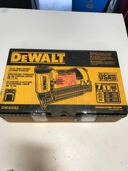 DEWALT 16-Gauge Pneumatic 1 in. Wide Crown Lathing Stapler. $401 MSRP