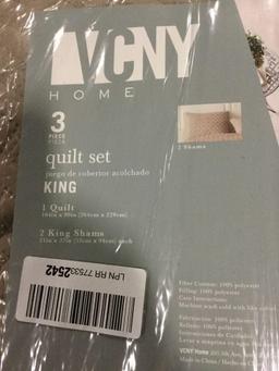 VCNY Home Luxurious Geometric Pattern Quilt Set, Taupe (King) - $44.82 MSRP