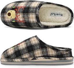 KuaiLu Womens Cozy Memory Foam Slippers, Ladies Plaid House Slippers, Size 5 US