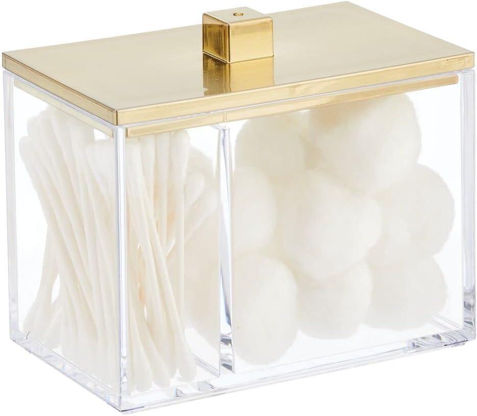 mDesign Cosmetic Box - Beauty Storage Box with Lid and 2 Compartments - Plastic Box for Cotton Swabs