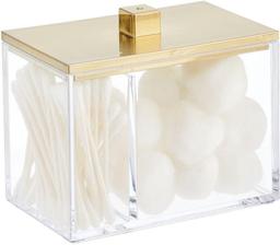 mDesign Cosmetic Box - Beauty Storage Box with Lid and 2 Compartments - Plastic Box for Cotton Swabs