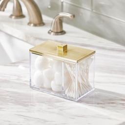 mDesign Cosmetic Box - Beauty Storage Box with Lid and 2 Compartments - Plastic Box for Cotton Swabs