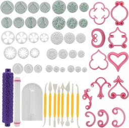 LIHAO Fondant Cookie Cutters 60 Pieces Cake Decoration Set Ejector Baking Modelling Tool