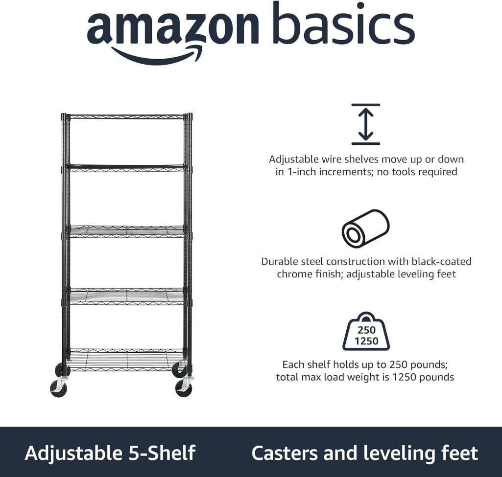 Amazon Basics 5-Shelf Medium Adjustable, Heavy Duty Storage Shelving Unit, $94.30 MSRP