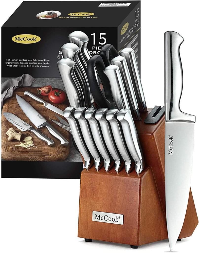 McCook German Stainless Steel Kitchen Knife Block Sets with Built-in Sharpener, $69.98 MSRP