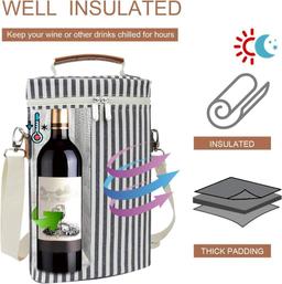 ZORMY 2 Bottle Wine Tote Carrier, Dark Blue, 750 mL Capacity, Polyester Material, $29.99 MSRP