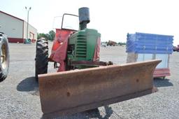 JD A tractor w/ tricycle tires, 7' front blade, tire chains, 540 pto, open station w/ wind guard, (N