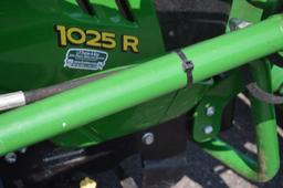 '16 JD 1025R w/ H120 loader, 57 hrs, 4wd, 540 pto, 3 cylinder diesel engine, extra lighting package,