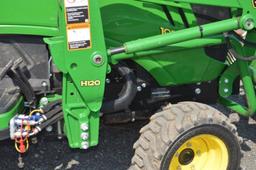 '16 JD 1025R w/ H120 loader, 57 hrs, 4wd, 540 pto, 3 cylinder diesel engine, extra lighting package,