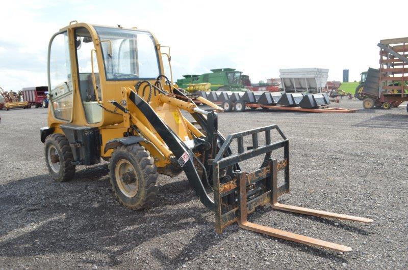 Synergy SWM608 wheel loader w/ 110 hrs, quick att, selling w/ 40'' forks, serial# 2230