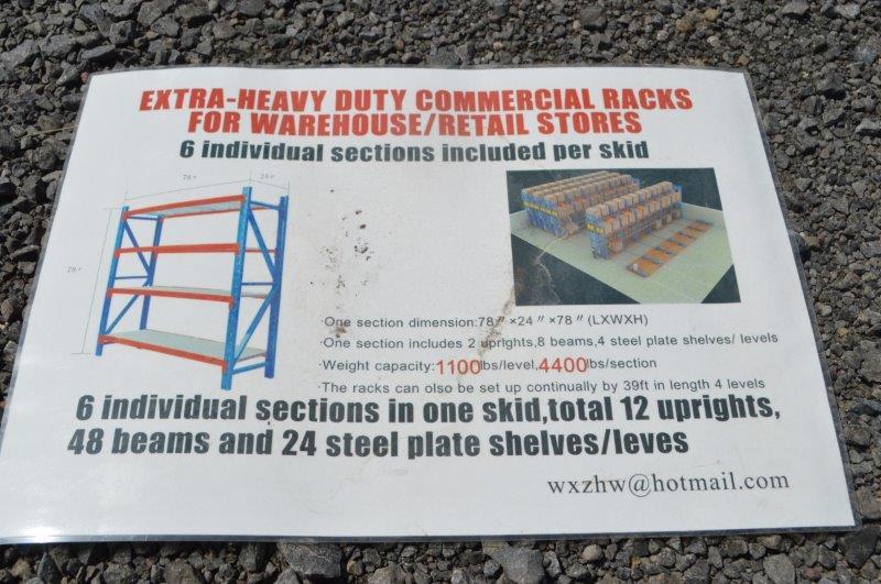Extra heavy duty commercial racks for warehouse/ retail store, 4 levels, maximum 1100# per level, ma