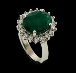 3.75 ctw Emerald and Diamond Ring - 14KT White Gold