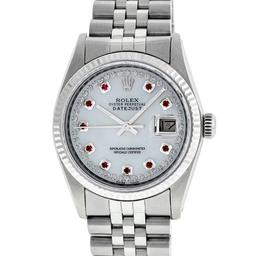 Rolex Mens Stainless Steel Mother Of Pearl Diamond & Ruby Datejust Wristwatch