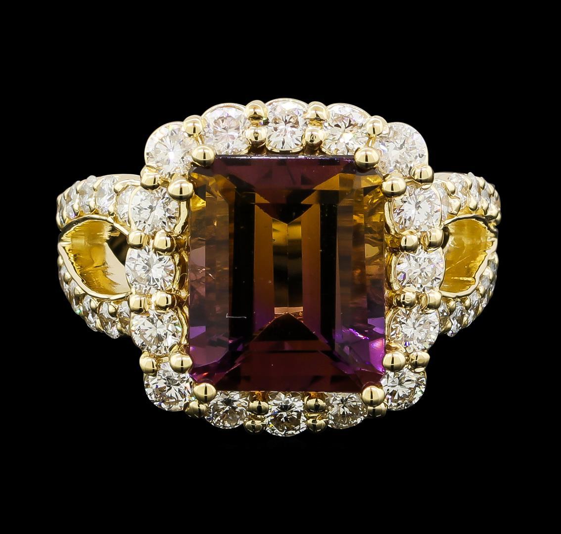 4.56 ctw Ametrine Quartz and Diamond Ring - 14KT Yellow Gold