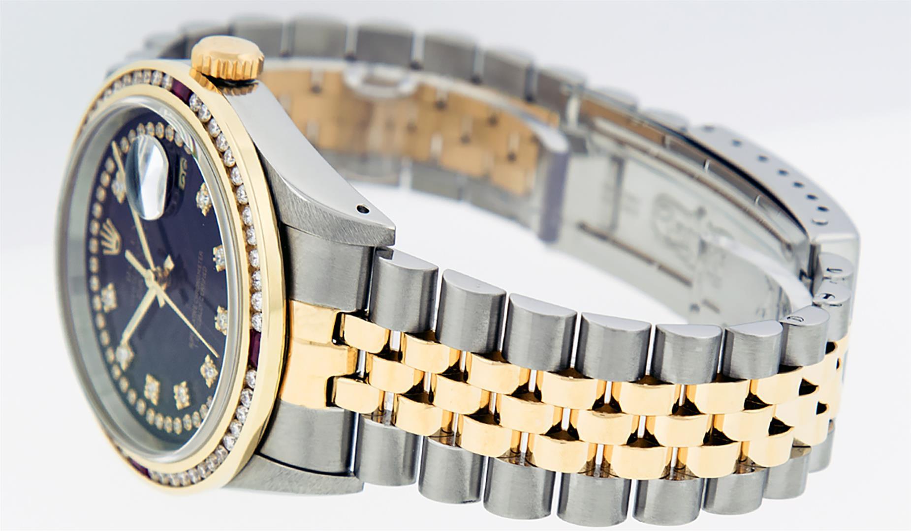 Rolex Mens 2 Tone 14K Black String Diamond & Ruby Diamond Datejust Wristwatch