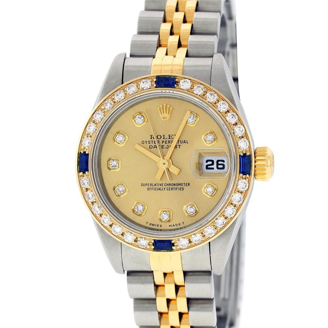 Rolex Ladies Quickset 2 Tone Champagne Diamond & Sapphire Datejust Wristwatch
