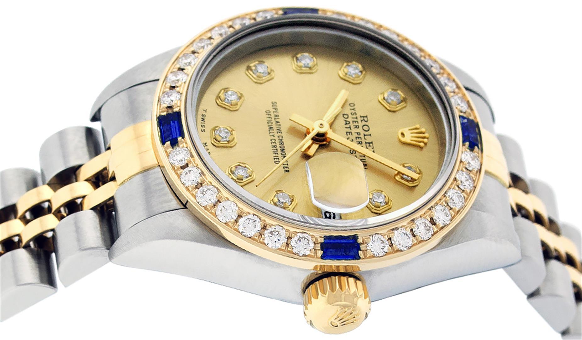 Rolex Ladies Quickset 2 Tone Champagne Diamond & Sapphire Datejust Wristwatch