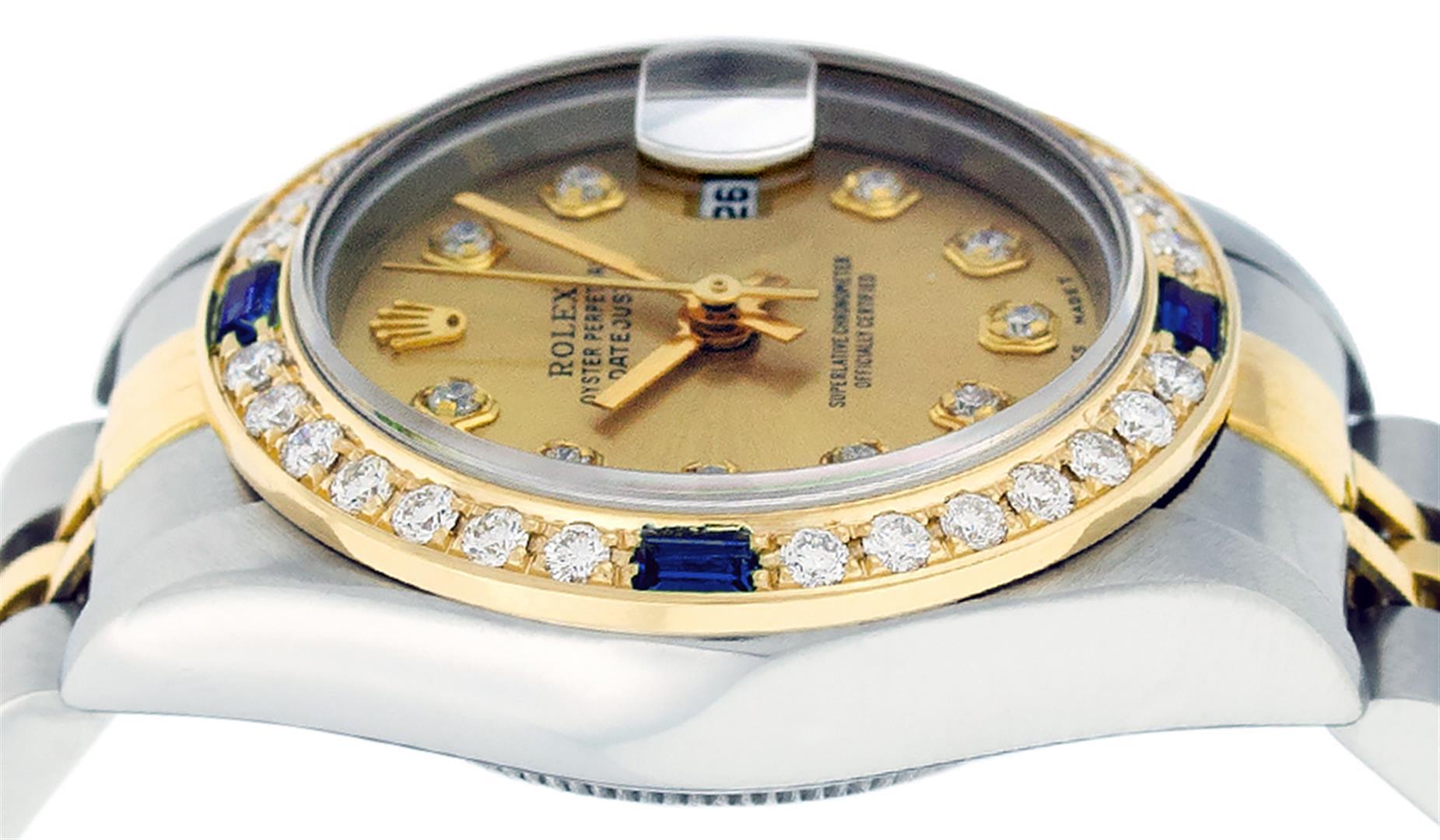 Rolex Ladies Quickset 2 Tone Champagne Diamond & Sapphire Datejust Wristwatch