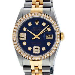 Rolex Mens 2 Tone 14K Blue Diamond 36MM Datejust Wristwatch