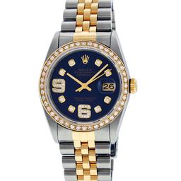 Rolex Mens 2 Tone 14K Blue Diamond 36MM Datejust Wristwatch