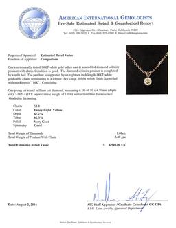 1.00 ctw Diamond Solitaire Pendant With Chain - 14KT White Gold