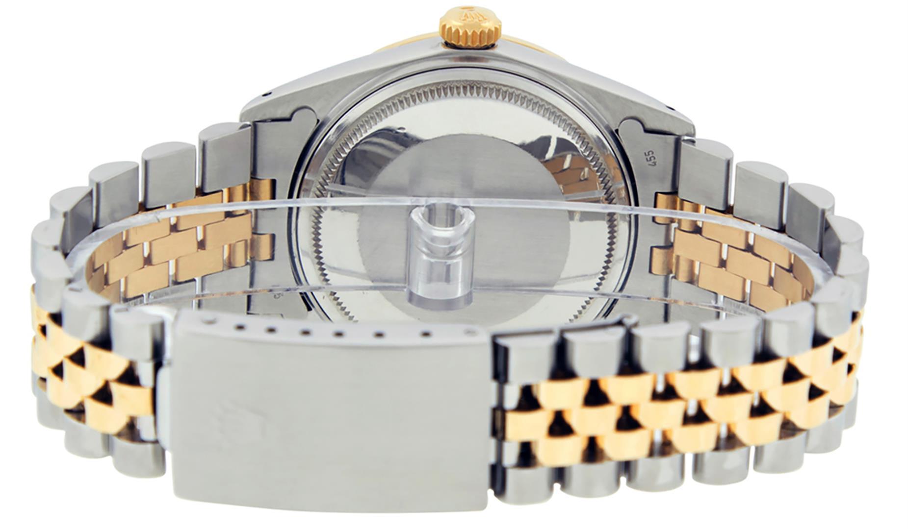 Rolex Mens 2 Tone 14K Green String Diamond & Emerald Datejust Wristwatch