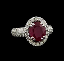 GIA Cert 3.24 ctw Ruby and Diamond Ring - 14KT White Gold