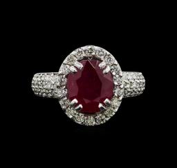 GIA Cert 3.24 ctw Ruby and Diamond Ring - 14KT White Gold