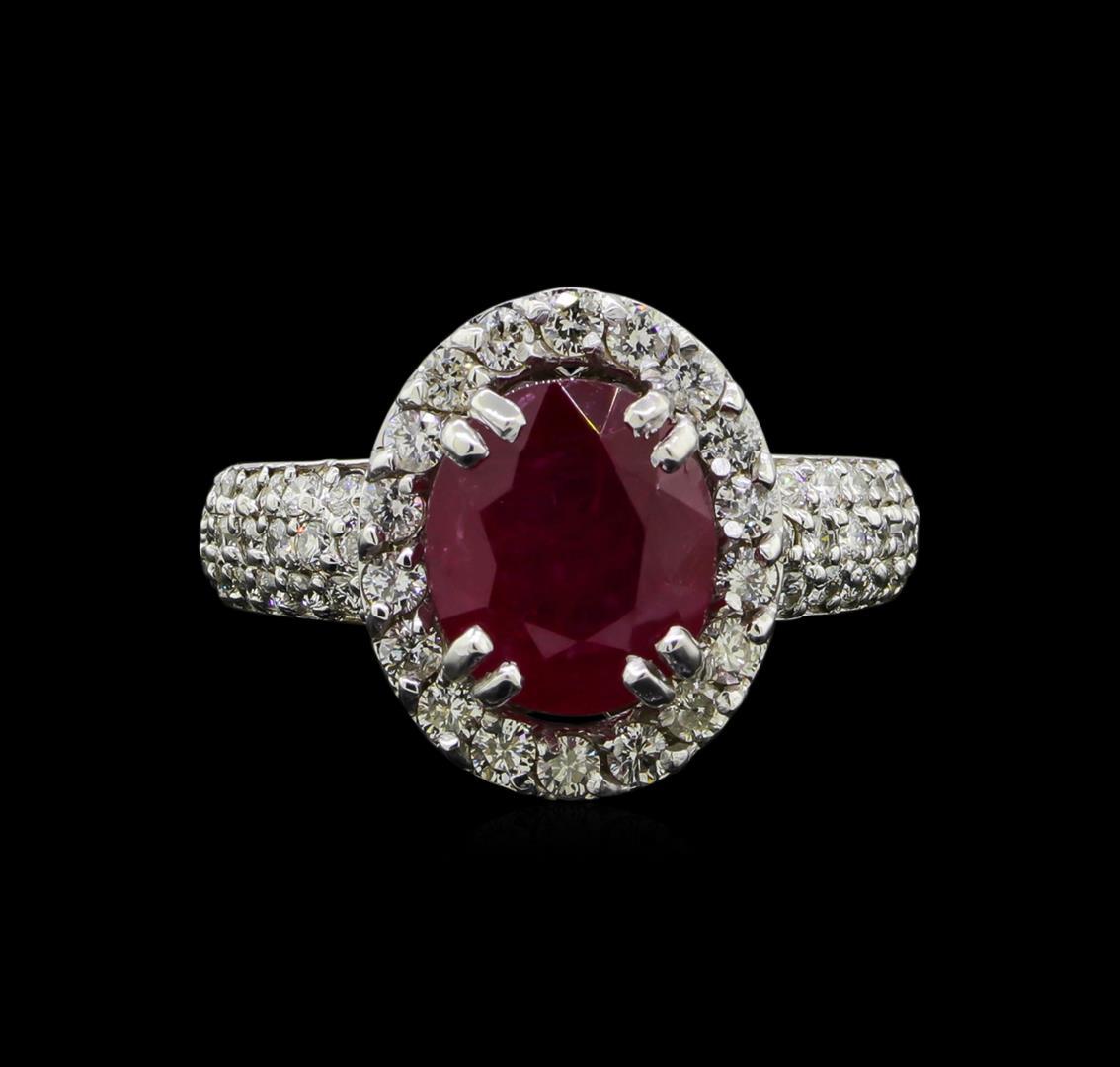 GIA Cert 3.24 ctw Ruby and Diamond Ring - 14KT White Gold