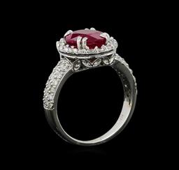 GIA Cert 3.24 ctw Ruby and Diamond Ring - 14KT White Gold
