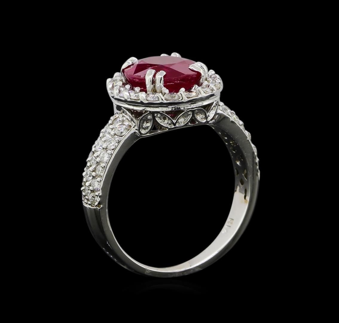 GIA Cert 3.24 ctw Ruby and Diamond Ring - 14KT White Gold
