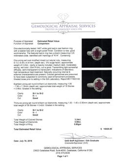 GIA Cert 3.24 ctw Ruby and Diamond Ring - 14KT White Gold
