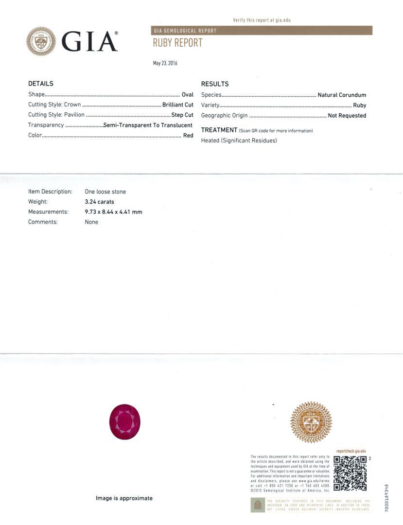 GIA Cert 3.24 ctw Ruby and Diamond Ring - 14KT White Gold