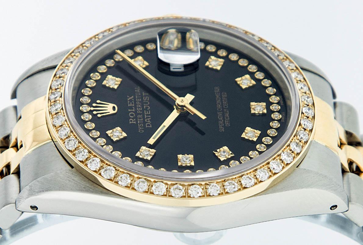 Rolex Mens 2 Tone 14K Black String VS Diamond Datejust Wristwatch