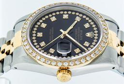 Rolex Mens 2 Tone 14K Black String VS Diamond Datejust Wristwatch