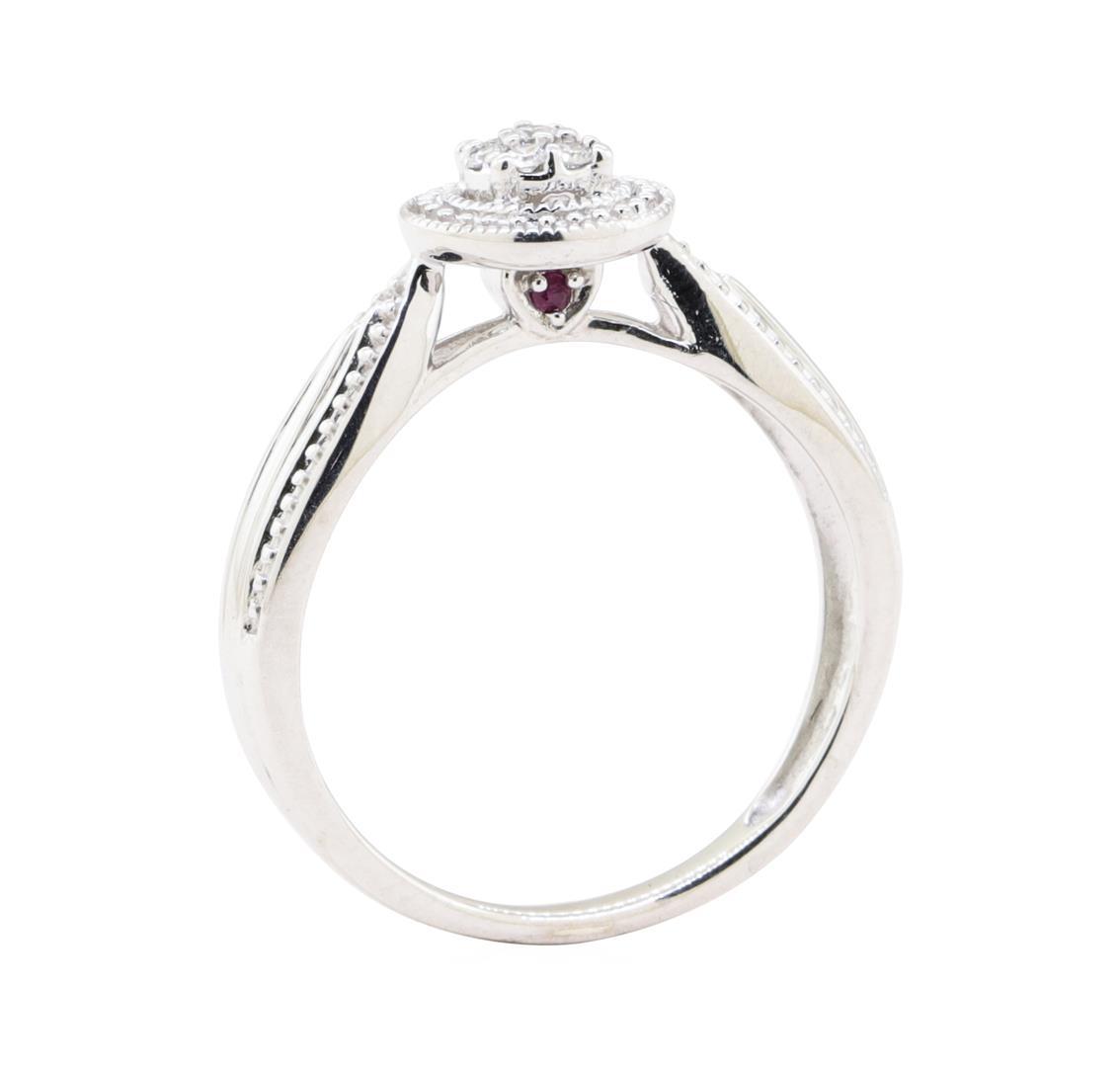 0.10 ctw Diamond and Ruby Ring - 10KT White Gold