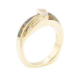 0.40 ctw Diamond Ring with Inlaid Synthetic Opal - 14KT Yellow Gold