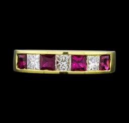 0.80 ctw Ruby and Diamond Ring - 18KT Yellow Gold