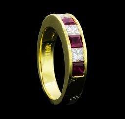 0.80 ctw Ruby and Diamond Ring - 18KT Yellow Gold