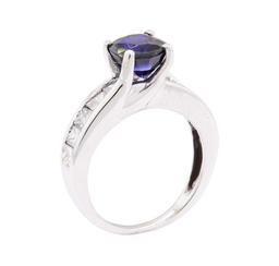 3.00 ctw Synthetic Sapphire And Diamond Ring - 14KT White Gold