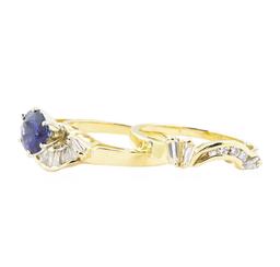 1.83 ctw Sapphire And Diamond Ring And Band - 14KT Yellow Gold