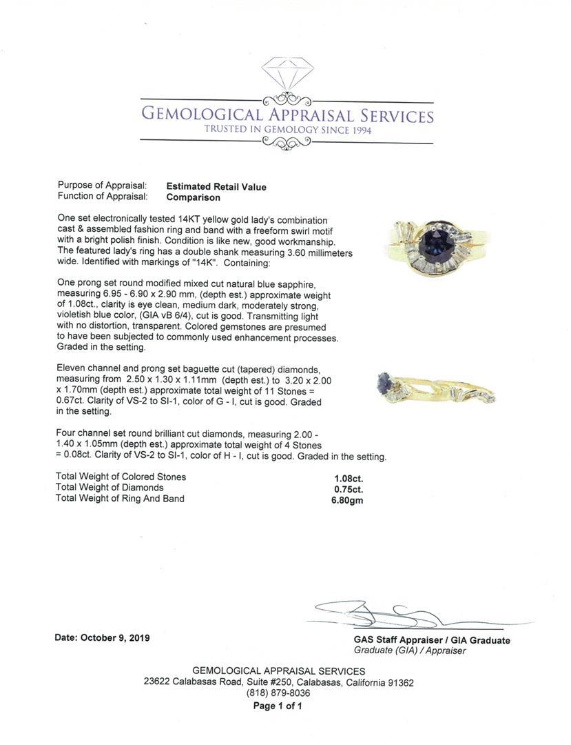 1.83 ctw Sapphire And Diamond Ring And Band - 14KT Yellow Gold